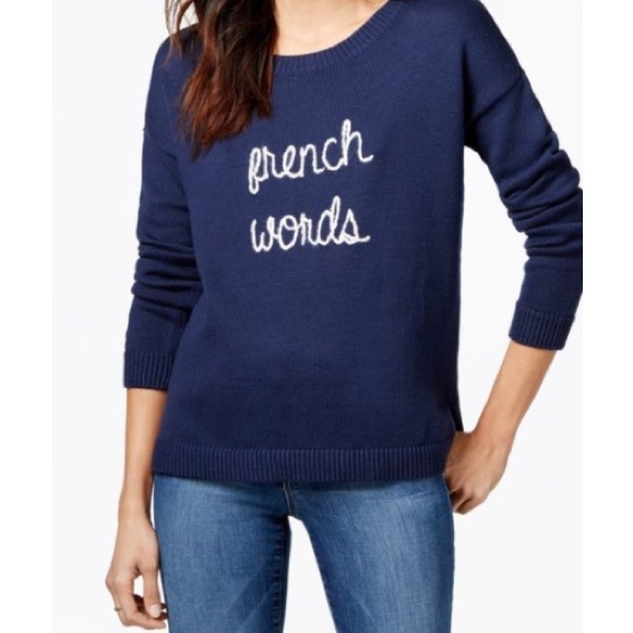 Maison Jules Sweaters - French Words Navy Sweater - Maison Jules - XS